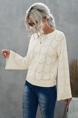 Openwork Flare Sleeve Pullover Sweater - Shah S. Sahota