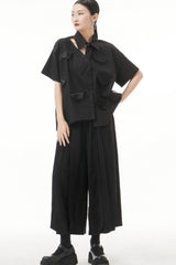 Cutout Pointed Collar Button Front Shirt - Shah S. Sahota