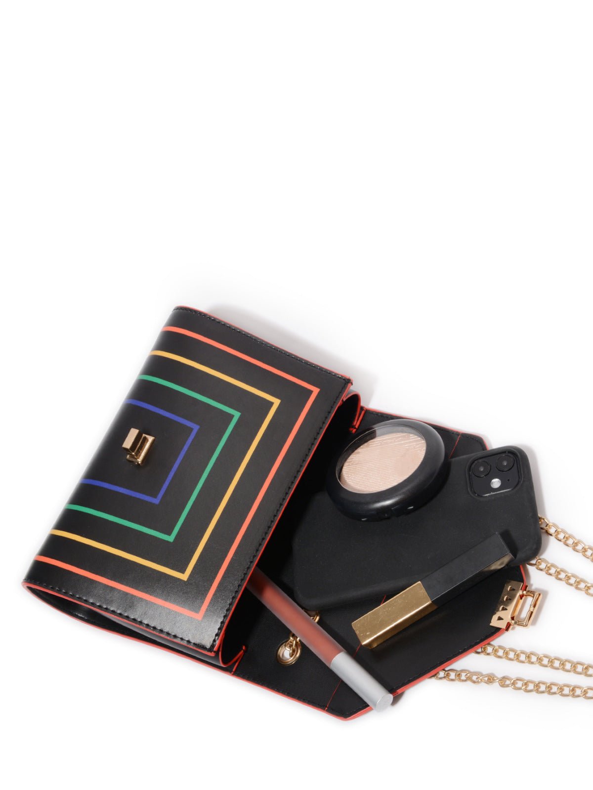 Retro Rainbow Striped Chain Crossbody Bag - Shah S. Sahota