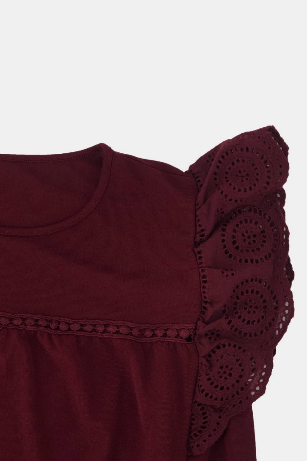 Plus Size Flutter Lace Sleeve Round Neck Top - Shah S. Sahota