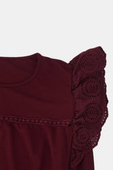 Plus Size Flutter Lace Sleeve Round Neck Top - Shah S. Sahota