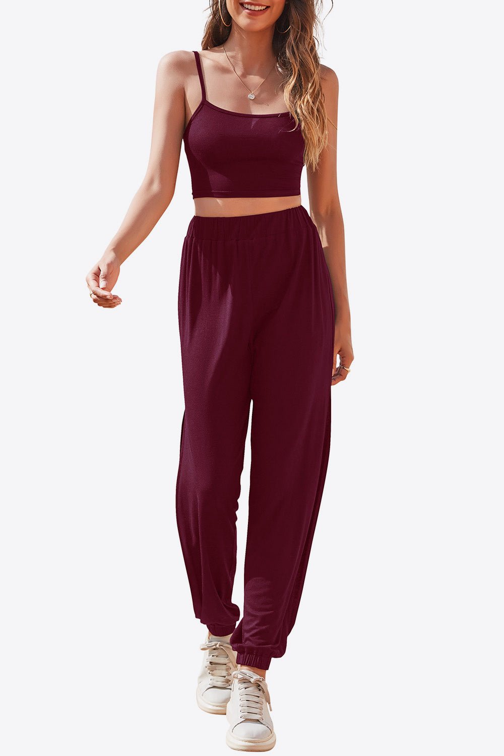 Cropped Cami and Side Split Joggers Set - Shah S. Sahota