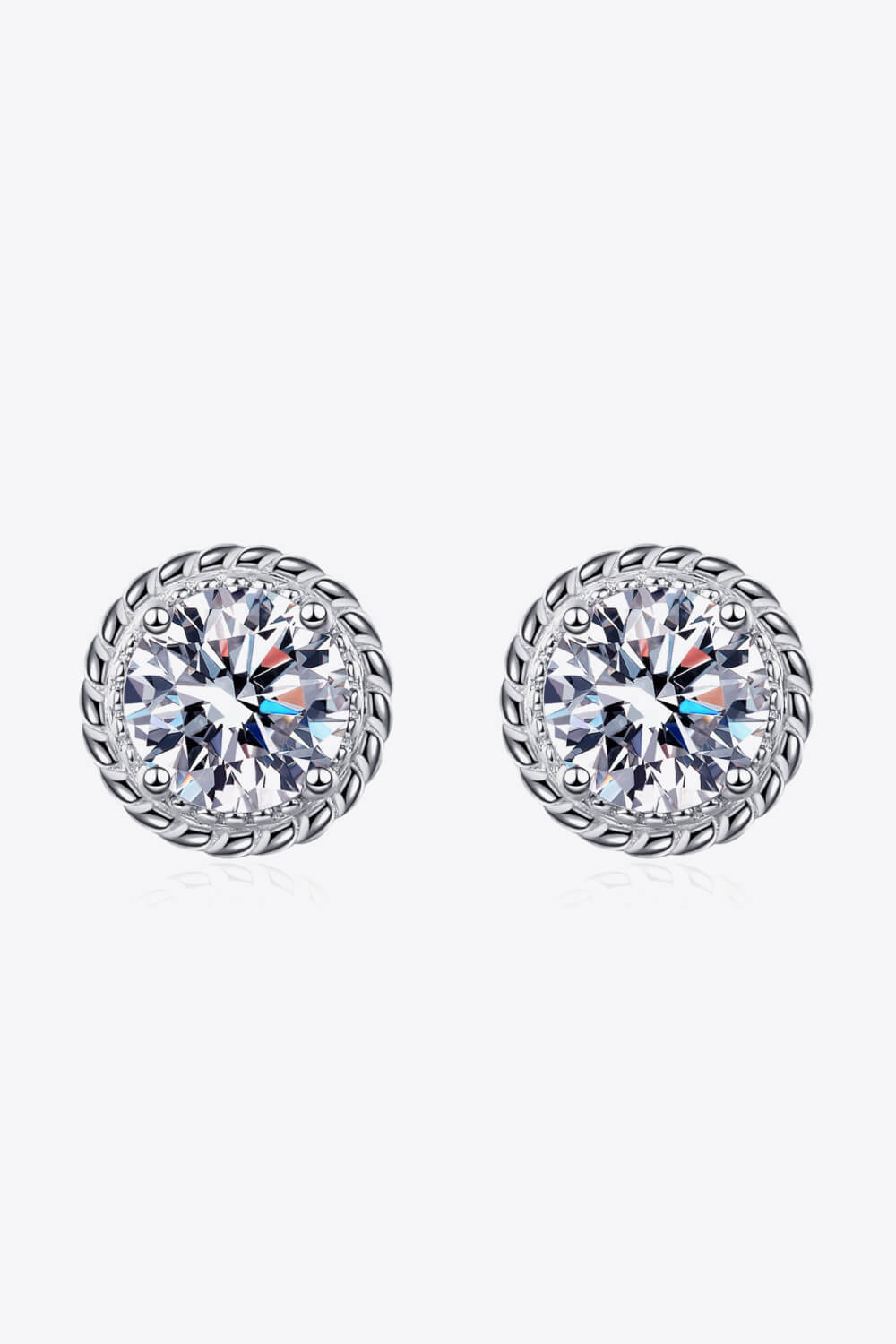 1 Carat Moissanite Rhodium-Plated Round Stud Earrings - Shah S. Sahota