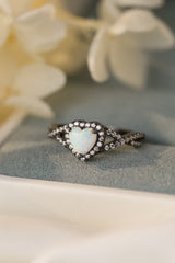 Opal Heart Black Gold-Plated Ring - Shah S. Sahota