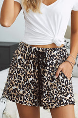 Full Size Leopard Drawstring Waist Shorts with Side Pockets - Shah S. Sahota