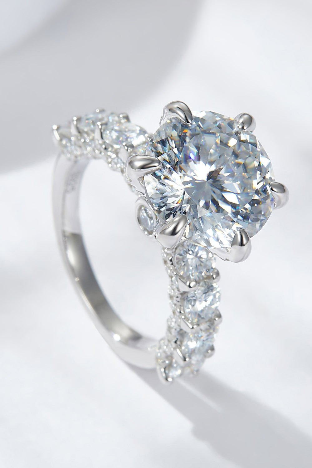 3-Carat Moissanite Platinum-Plated Side Stone Ring - Shah S. Sahota