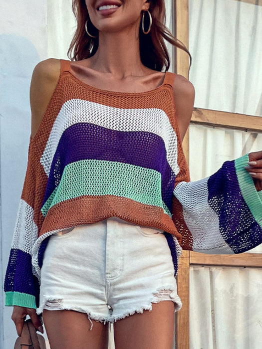 Striped Cold-Shoulder Sweater - Shah S. Sahota