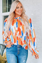 Paint Print Ruffle Collar Flounce Sleeve Top - Shah S. Sahota