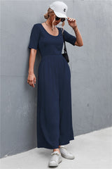 Scoop Neck Half Sleeve Wide Leg Jumpsuit - Shah S. Sahota
