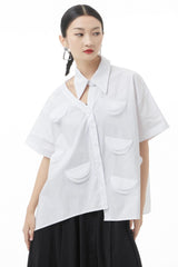 Cutout Pointed Collar Button Front Shirt - Shah S. Sahota