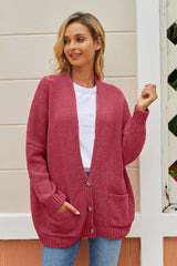 Button Front Plunge Cardigan with Front Pockets - Shah S. Sahota