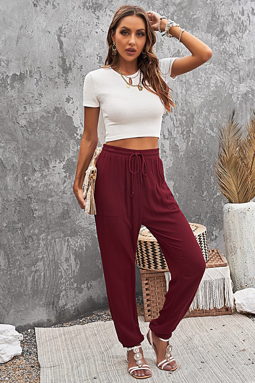 Drawstring Elastic Waist Joggers With Pockets - Shah S. Sahota