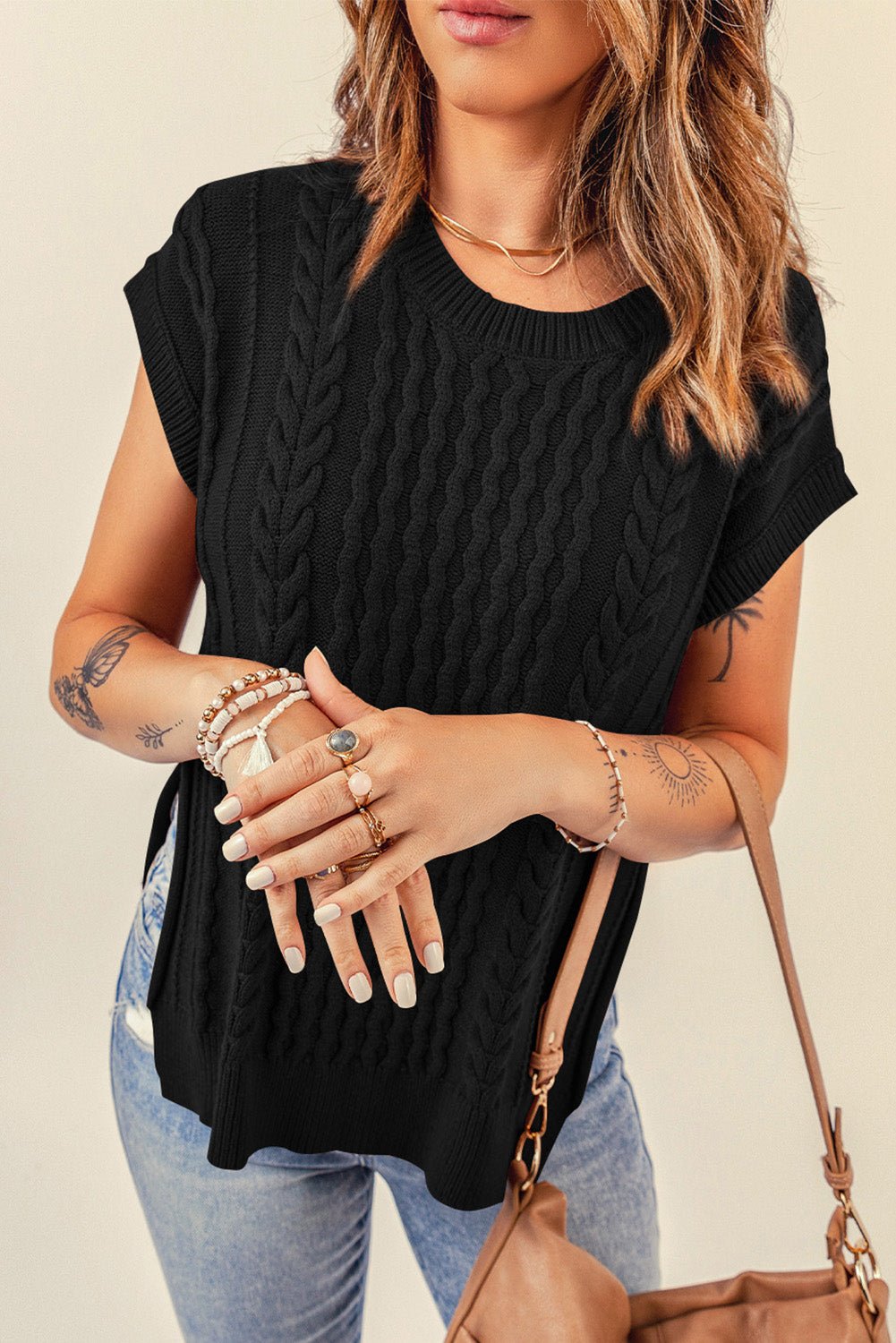 Cable-Knit Side Slit Sweater Vest - Shah S. Sahota