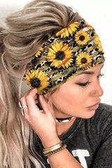 Black Sunflower Graphic Print Wide Headband