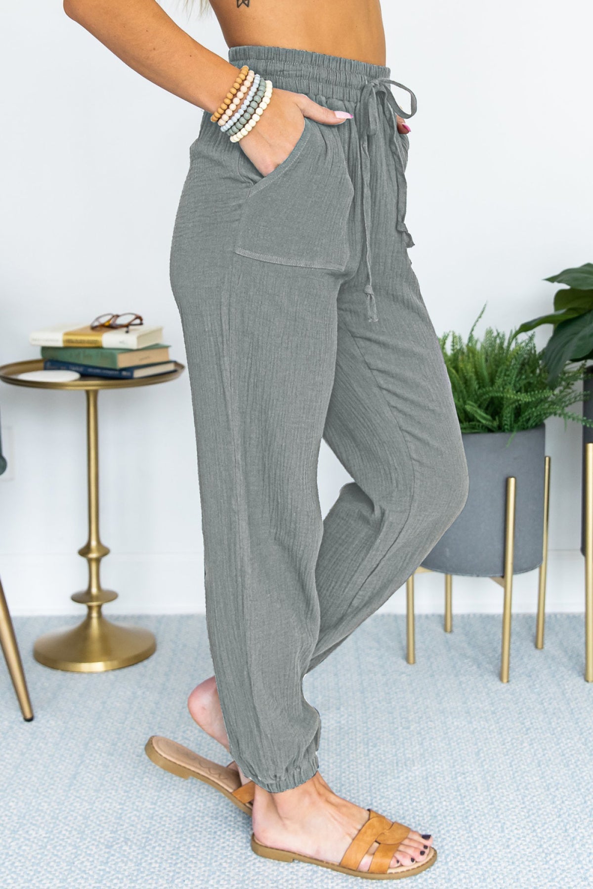 Drawstring Elastic Waist Joggers With Pockets - Shah S. Sahota