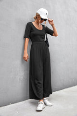Scoop Neck Half Sleeve Wide Leg Jumpsuit - Shah S. Sahota