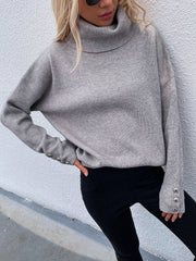 Button Detail Rib-Knit Turtleneck Sweater - Shah S. Sahota