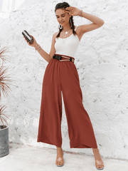 Frill Elastic Waist Wide Leg Pants Without Belt - Shah S. Sahota