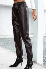 Seamed Elastic Waist PU Leather Pants - Shah S. Sahota