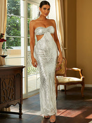 Sequin Strapless Sweetheart Neck Maxi Dress - Shah S. Sahota