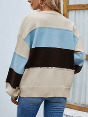 Color Block Lantern Sleeve Button Down Cardigan - Shah S. Sahota