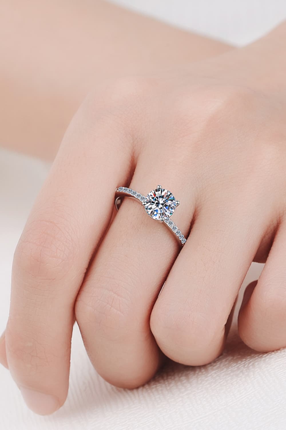 1 Carat Moissanite Rhodium-Plated Side Stone Ring - Shah S. Sahota