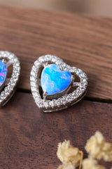 925 Sterling Silver Opal Heart Stud Earrings - Shah S. Sahota