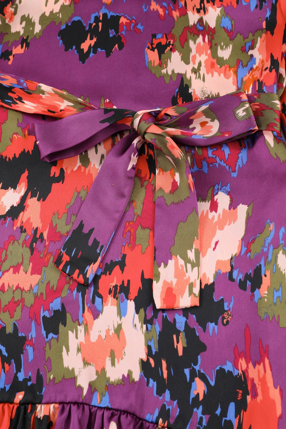 Abstract Print Belted Ruffle Hem Dress - Shah S. Sahota