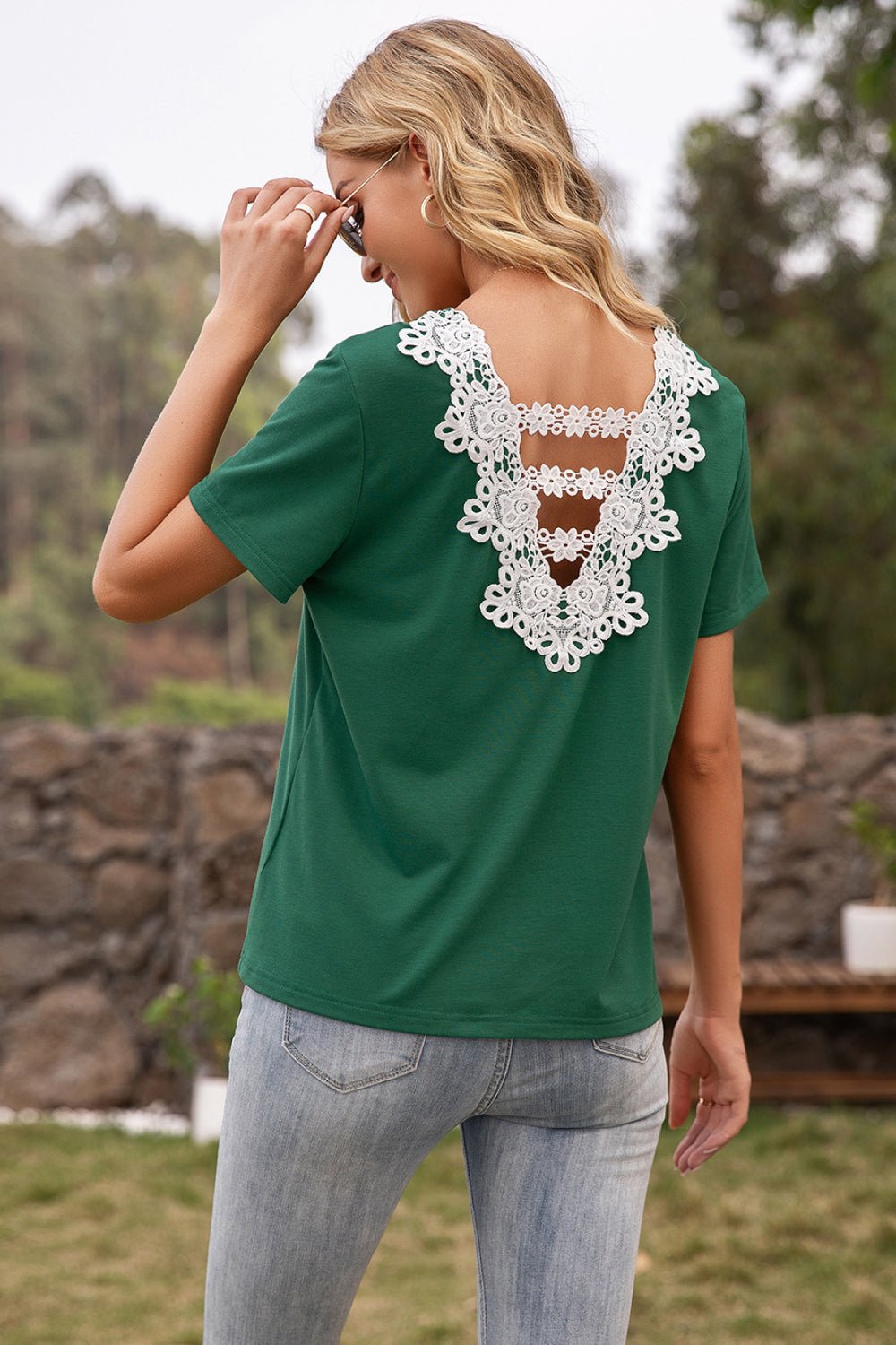 Contrast Crochet Lace Back Top - Shah S. Sahota