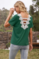 Contrast Crochet Lace Back Top - Shah S. Sahota