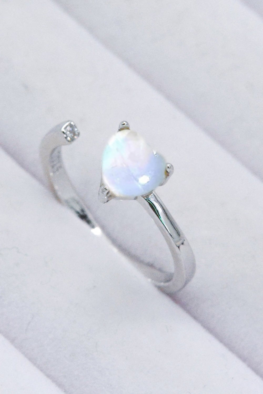 Inlaid Moonstone Heart Adjustable Open Ring - Shah S. Sahota