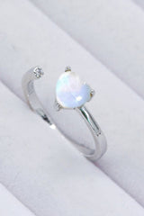 Inlaid Moonstone Heart Adjustable Open Ring - Shah S. Sahota