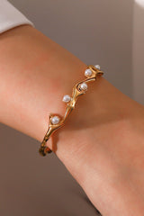 Inlaid Synthetic Pearl Open Bracelet - Shah S. Sahota