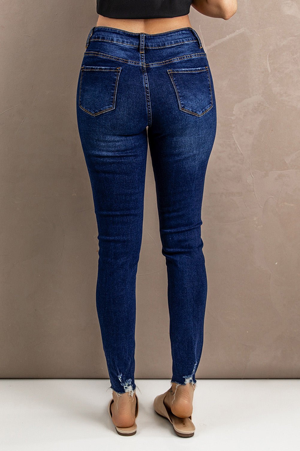 Distressed Button Fly Skinny Jeans - Shah S. Sahota