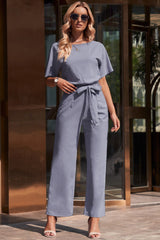 Full Size Tie Waist Straight Leg Jumpsuit - Shah S. Sahota