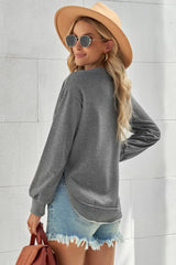 Side Slit Drop Shoulder Sweatshirt - Shah S. Sahota