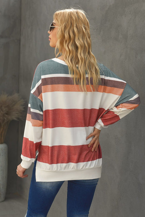 Multicolored Striped Lace-Up Dropped Shoulder Sweatshirt - Shah S. Sahota