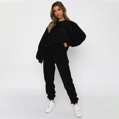 Corduroy Crew Neck Pullover Long Sleeve Sweatshirts & TiePants Two-Piece Sets - Shah S. Sahota