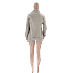 Stand-Up Collar Zipper Pullover Long-Sleeved Sweatshirts & Tie Shorts Lounge Sets - Shah S. Sahota