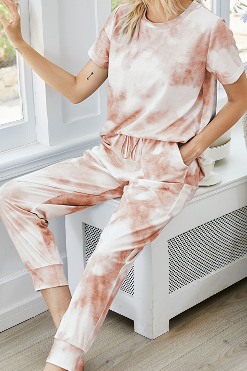 Tie-Dye Round Neck Short Sleeve Top and Pants Lounge Set - Shah S. Sahota