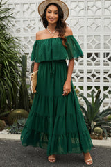 Swiss Dot Off-Shoulder Tiered Maxi Dress - Shah S. Sahota