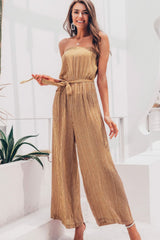 Striped Strapless Belted Wide Leg Jumpsuit - Shah S. Sahota