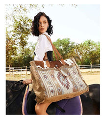 Retro Print Fringe Canvas Tote Bag Set - Shah S. Sahota
