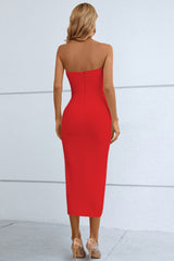 Cutout Strapless Drawstring Detail Split Bandage Dress - Shah S. Sahota