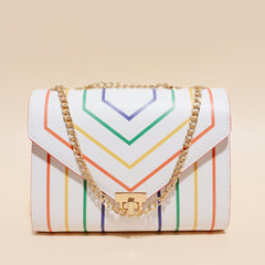 Retro Rainbow Striped Chain Crossbody Bag - Shah S. Sahota
