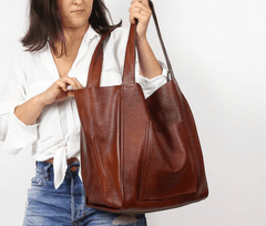 Retro Large Capacity Waxy Leather Tote Bag - Shah S. Sahota