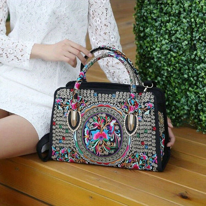 Women's Vintage Embroidered Tote Bag, Ethnic Satchel Bag, All-Match Shoulder Bag - Shah S. Sahota