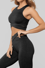 Gray Crisscross Sports Bra And Leggings Set - Shah S. Sahota