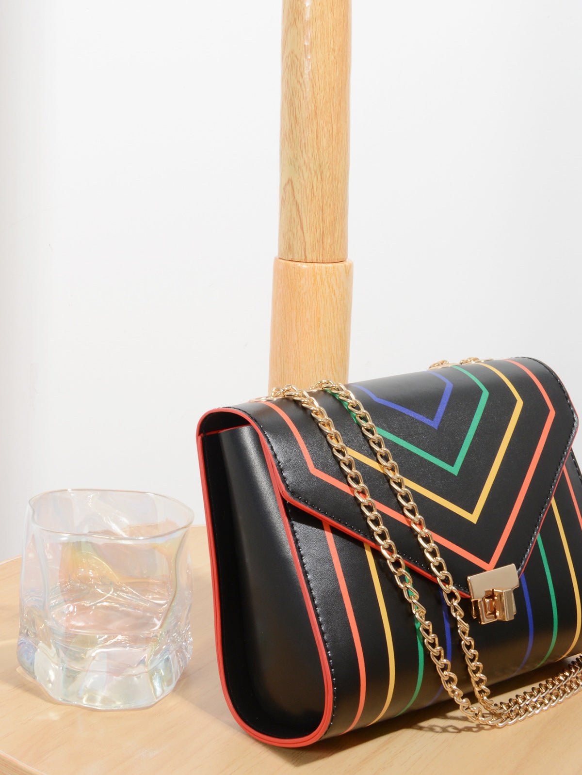 Retro Rainbow Striped Chain Crossbody Bag - Shah S. Sahota