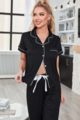 Contrast Piping Short Sleeve Top and Pants Pajama Set - Shah S. Sahota